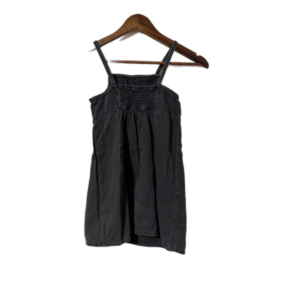 Old Navy Denim Dress Kids L 10-12 Black Excellent Smocked Back Pinafore‎
